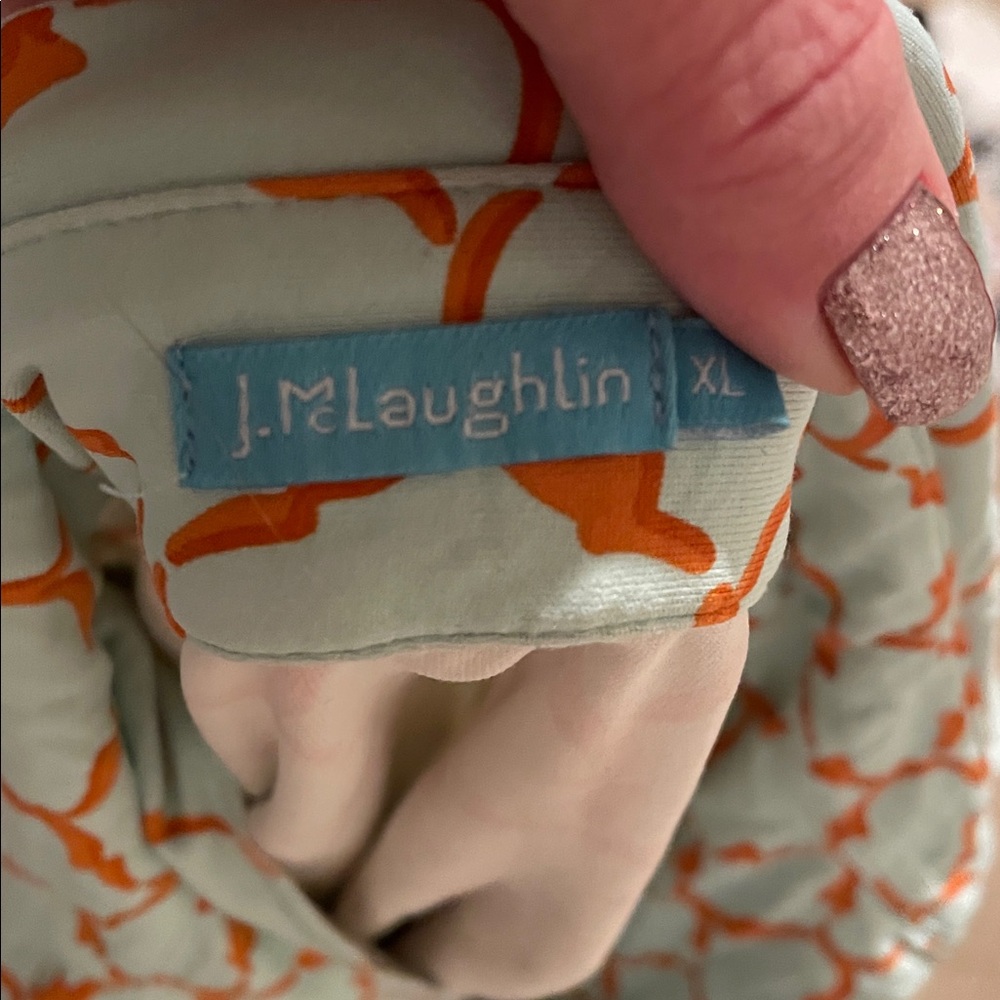 J. McLaughlin Orange and Sea Glass Green Patterned Shirt - Picture 4 of 4